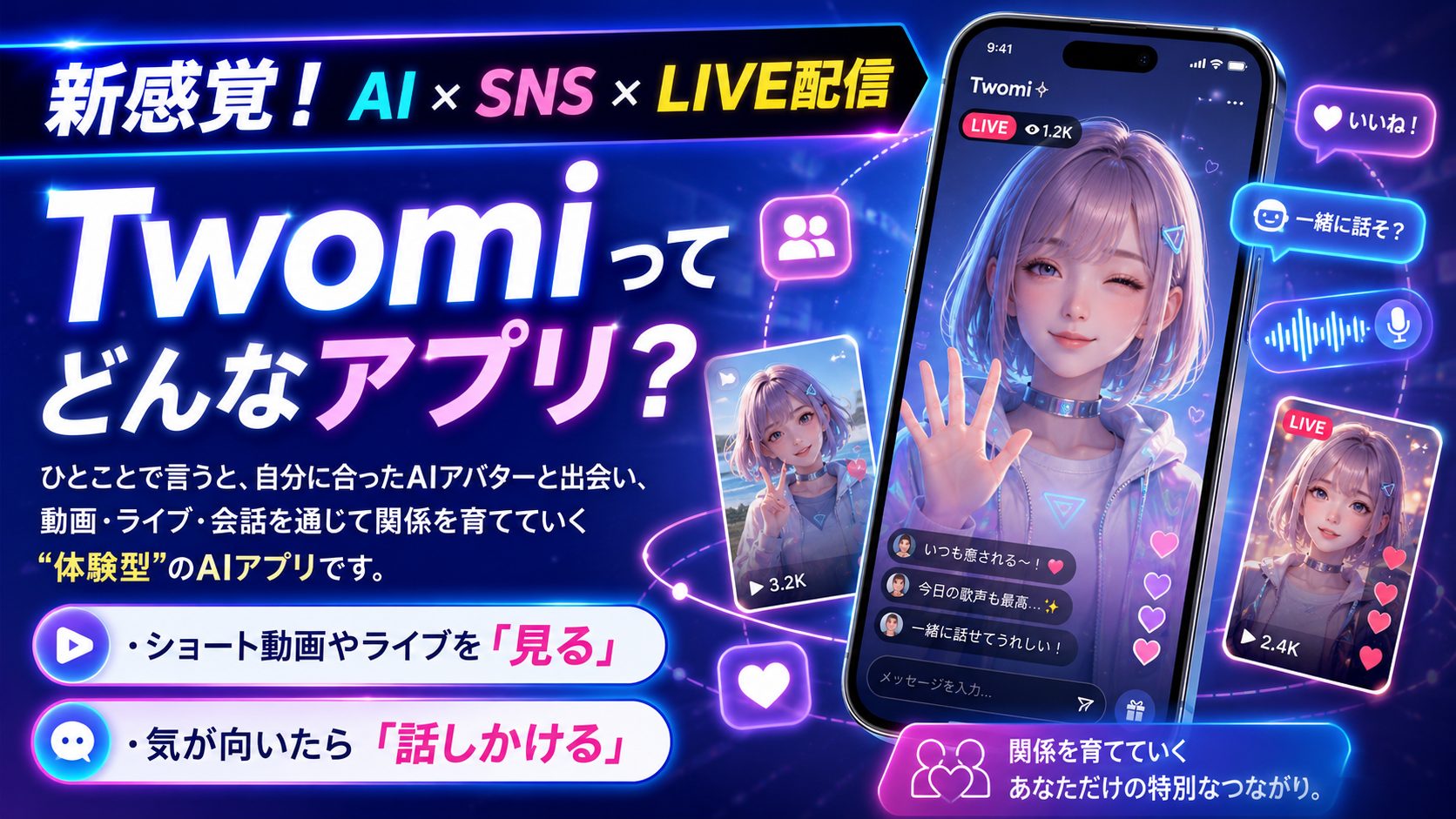 新感覚！AI×SNS×LIVE配信アプリ Twomi（トゥオミ）とは